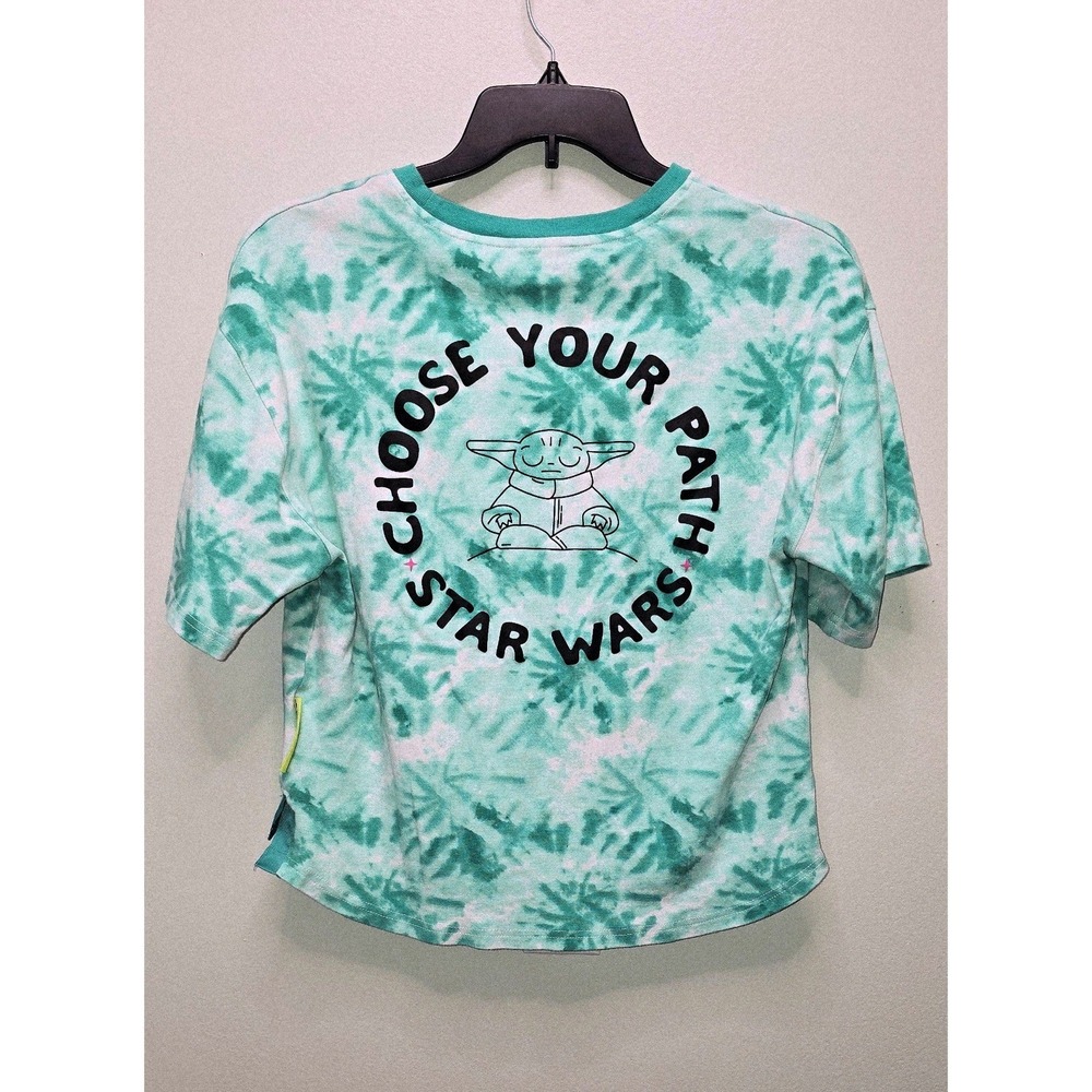 Star Wars Grogu Baby Yoda Teal Tie Dye Crop Top Shirt Womens XS Choose Your Path